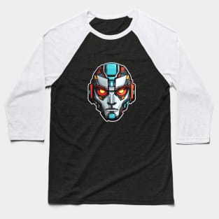 Stylized Robotic Head with Glaring Red Eyes Baseball T-Shirt